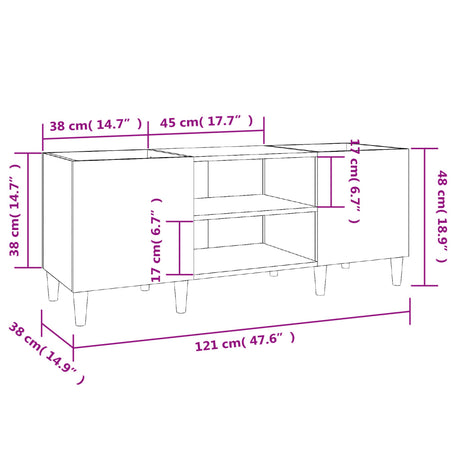 Platenkast 121x38x48 cm bewerkt hout grijs sonoma eikenkleurig