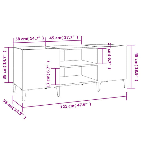 Platenkast 121x38x48 cm bewerkt hout wit