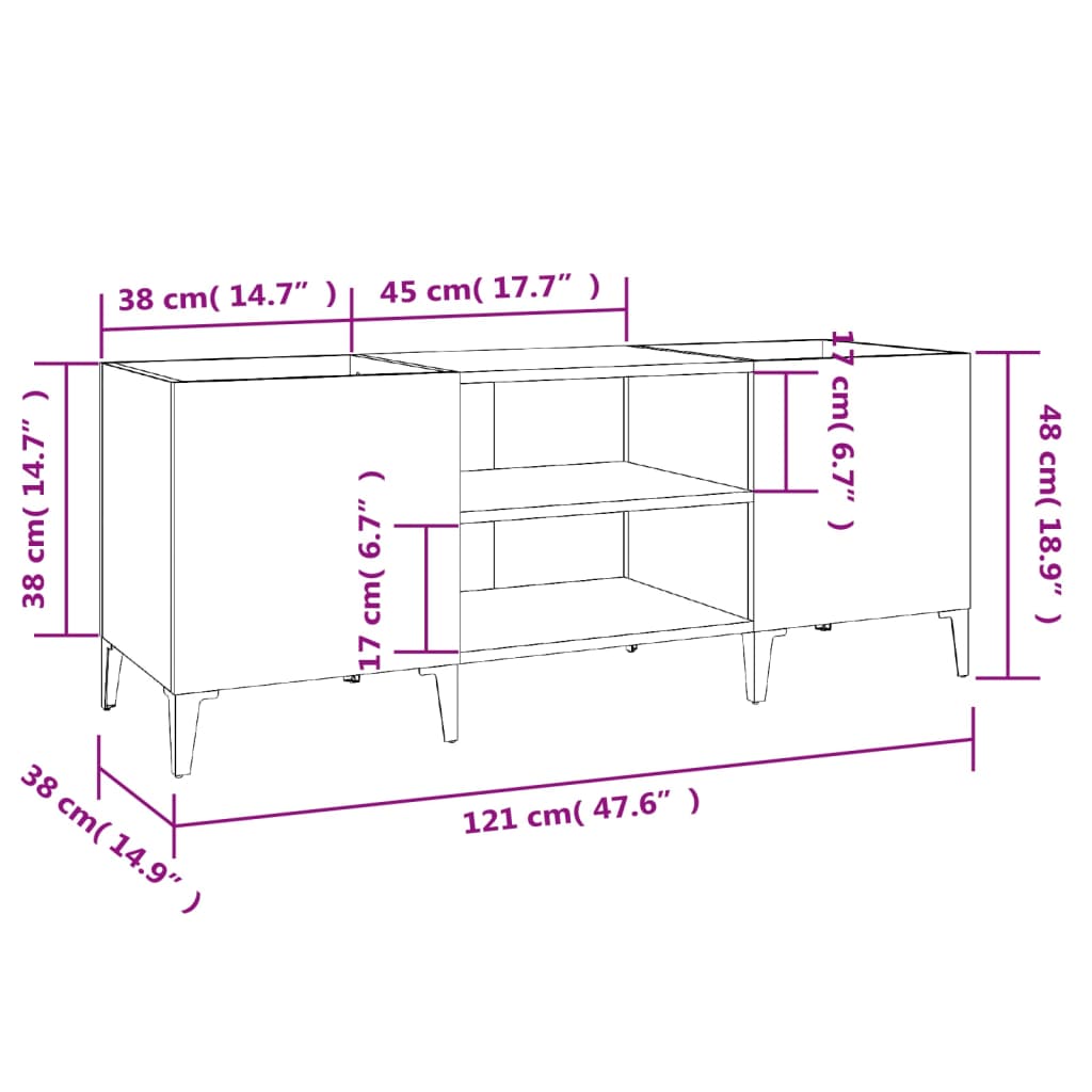 Platenkast 121x38x48 cm bewerkt hout zwart