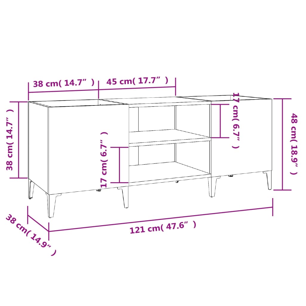 Platenkast 121x38x48 cm bewerkt hout grijs sonoma eikenkleurig