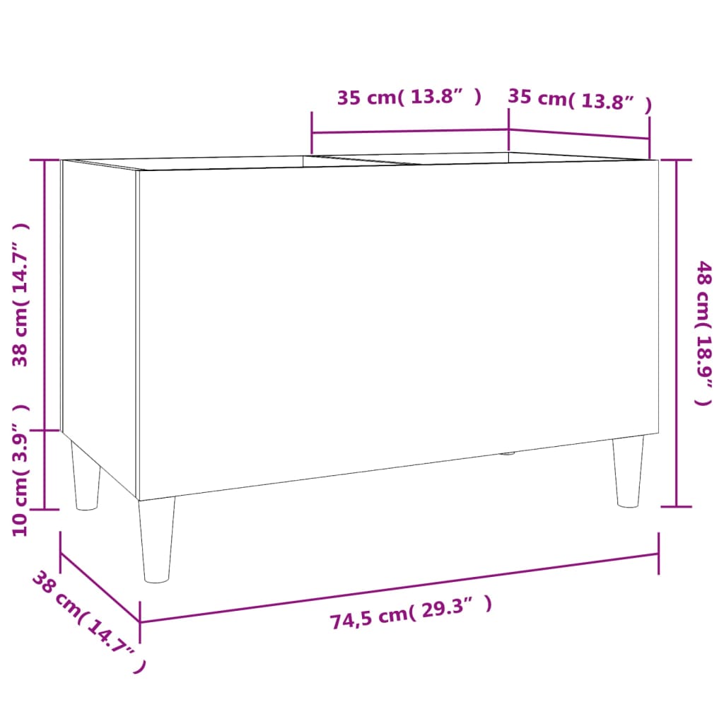 Platenkast 74,5x38x48 cm bewerkt hout hoogglans wit