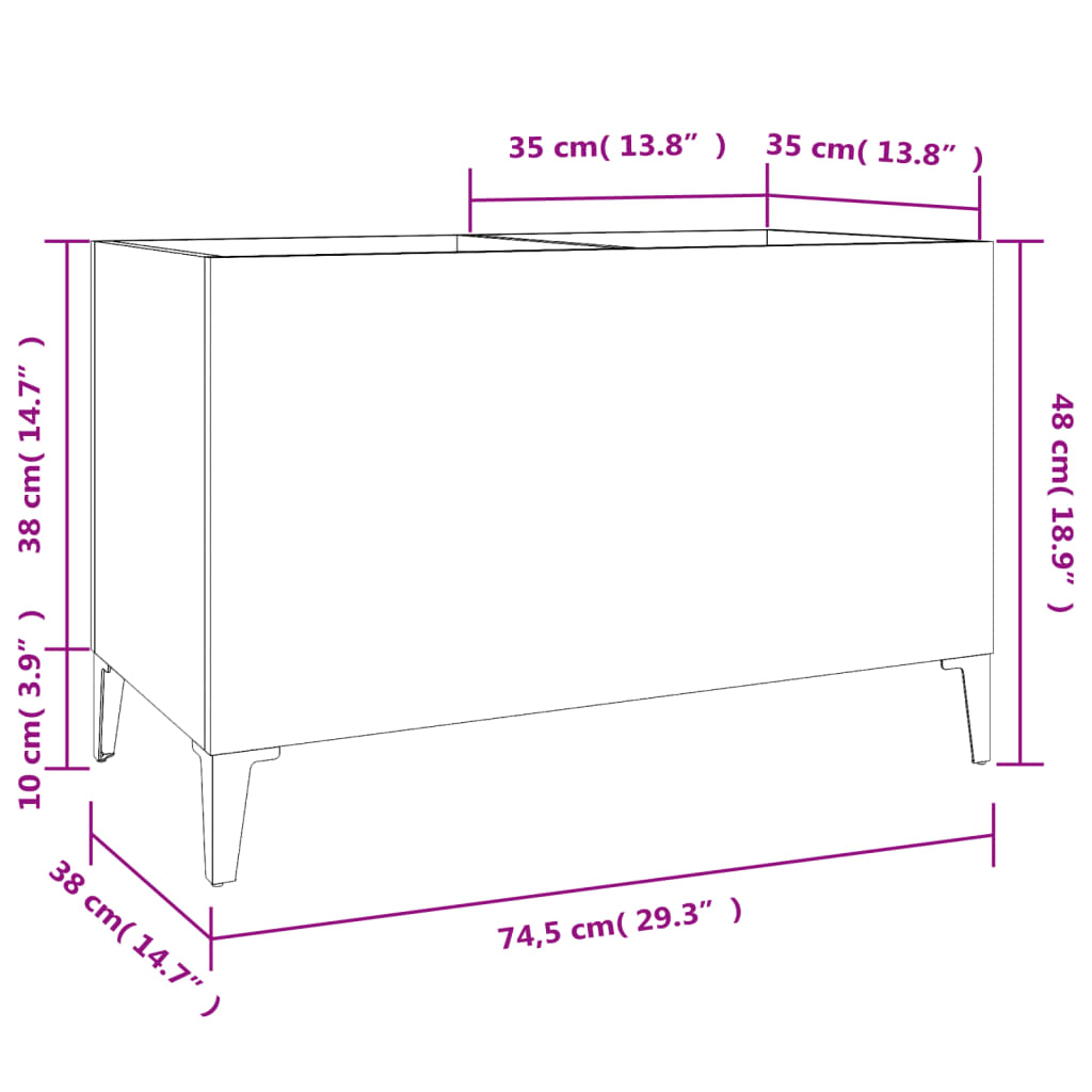 Platenkast 74,5x38x48 cm bewerkt hout wit