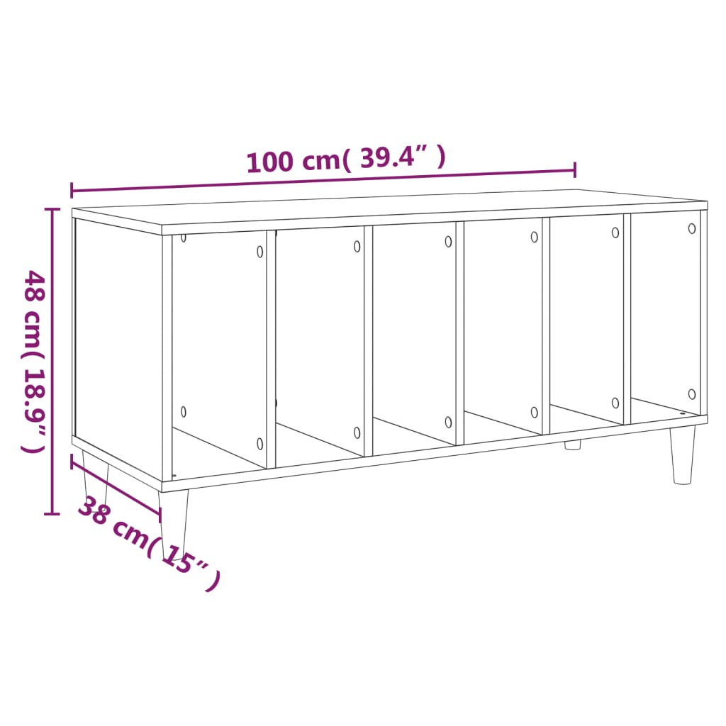 Platenkast 100x38x48 cm bewerkt hout gerookt eikenkleurig - AllerleiShop