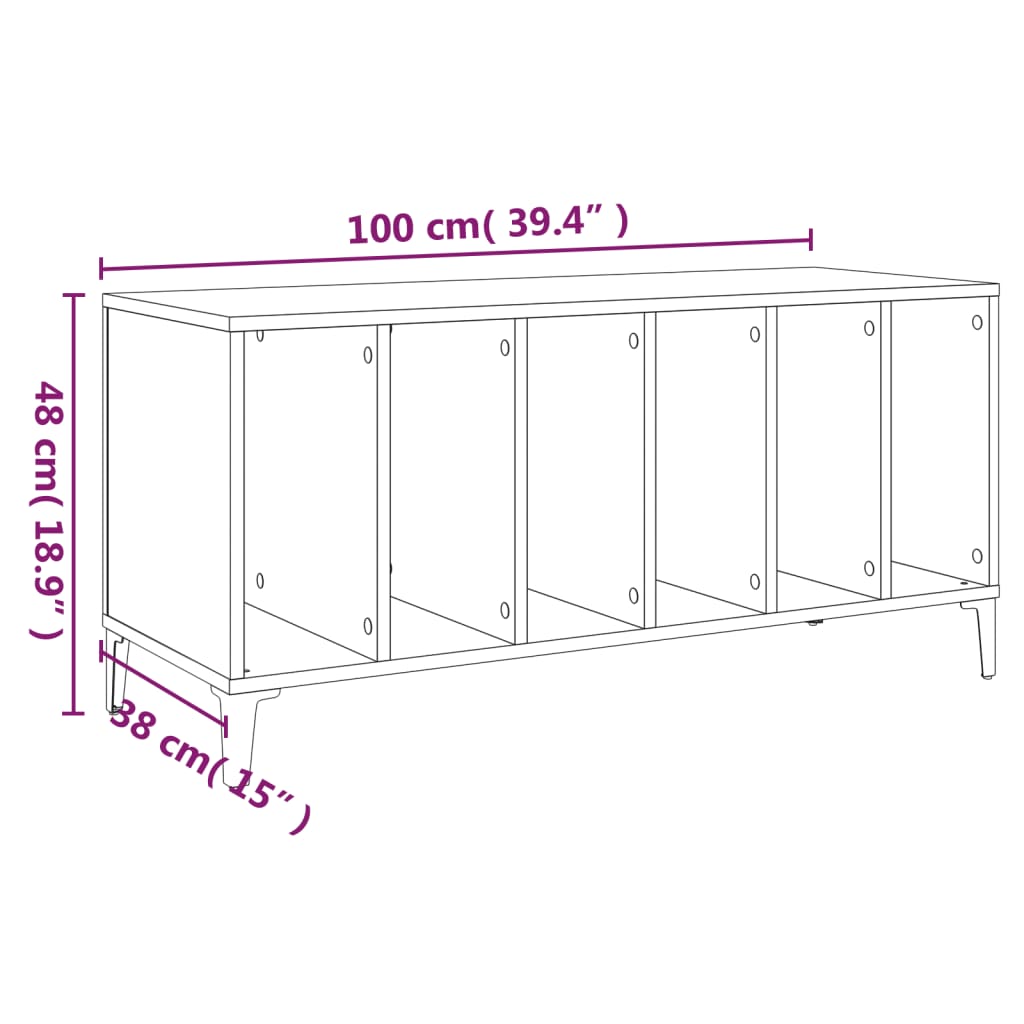 Platenkast 100x38x48 cm bewerkt hout wit