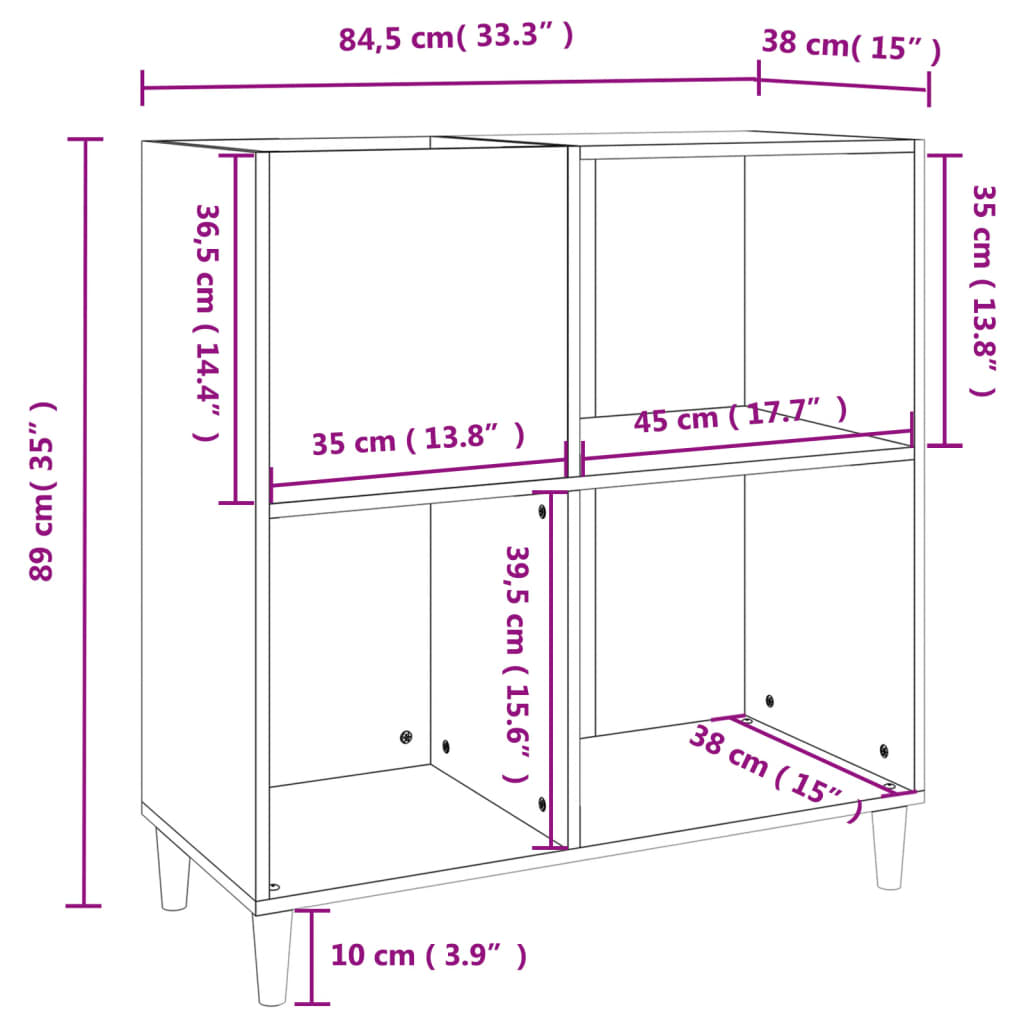 Platenkast 84,5x38x89 cm bewerkt hout wit