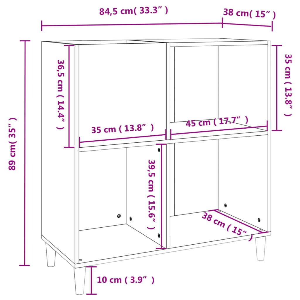 Platenkast 84,5x38x89 cm bewerkt hout zwart