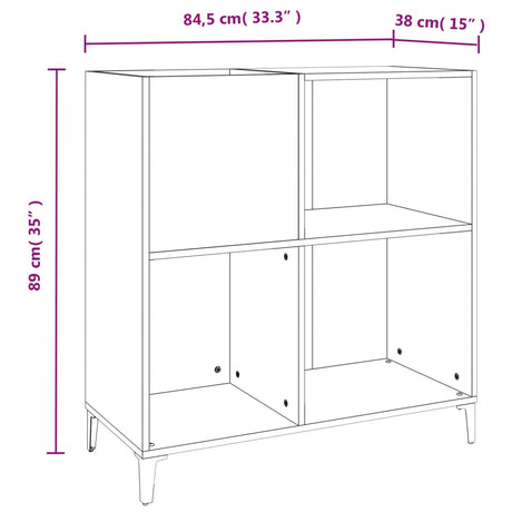 Platenkast 84,5x38x89 cm bewerkt hout gerookt eikenkleurig