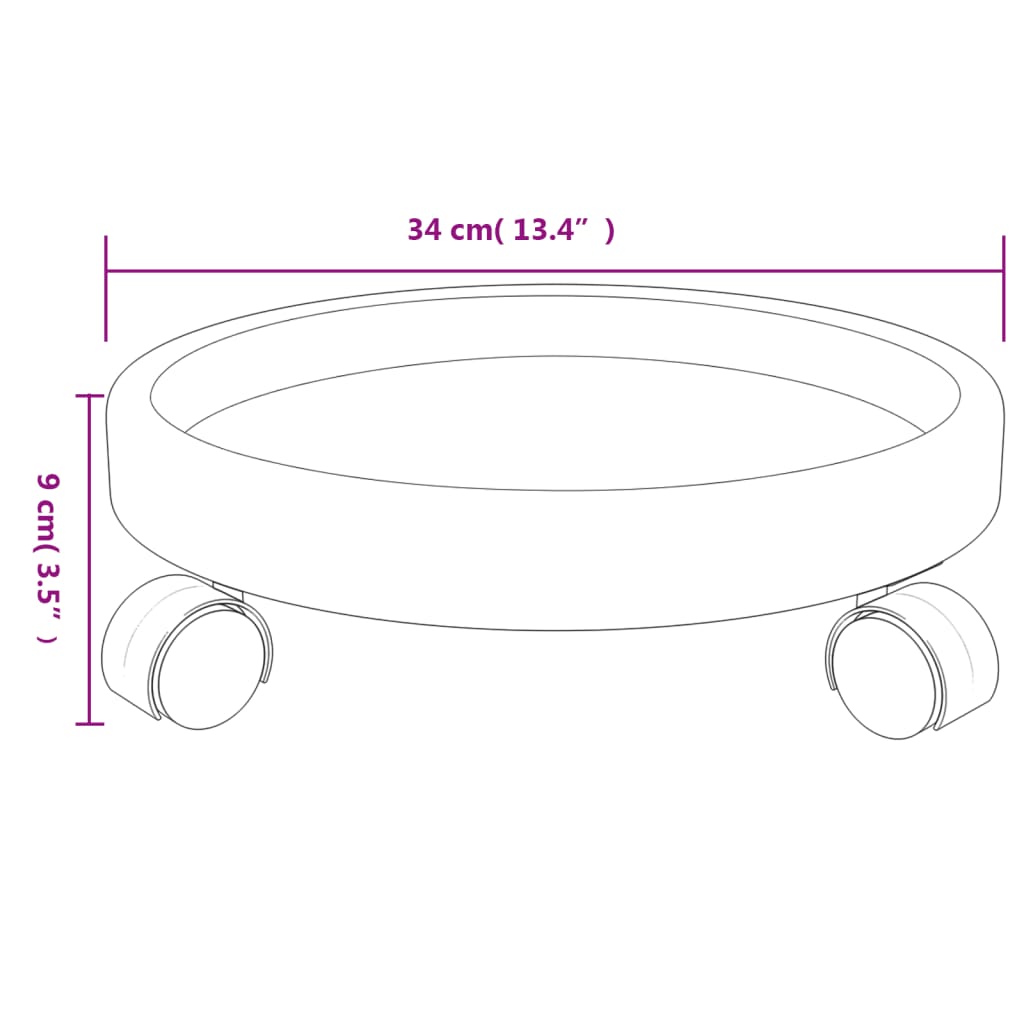 Plantentrolleys 2 st met wielen ø34 cm 35 kg grijs