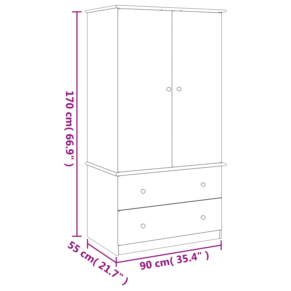 Kledingkast ALTA 90x55x170 cm massief grenenhout wit - AllerleiShop