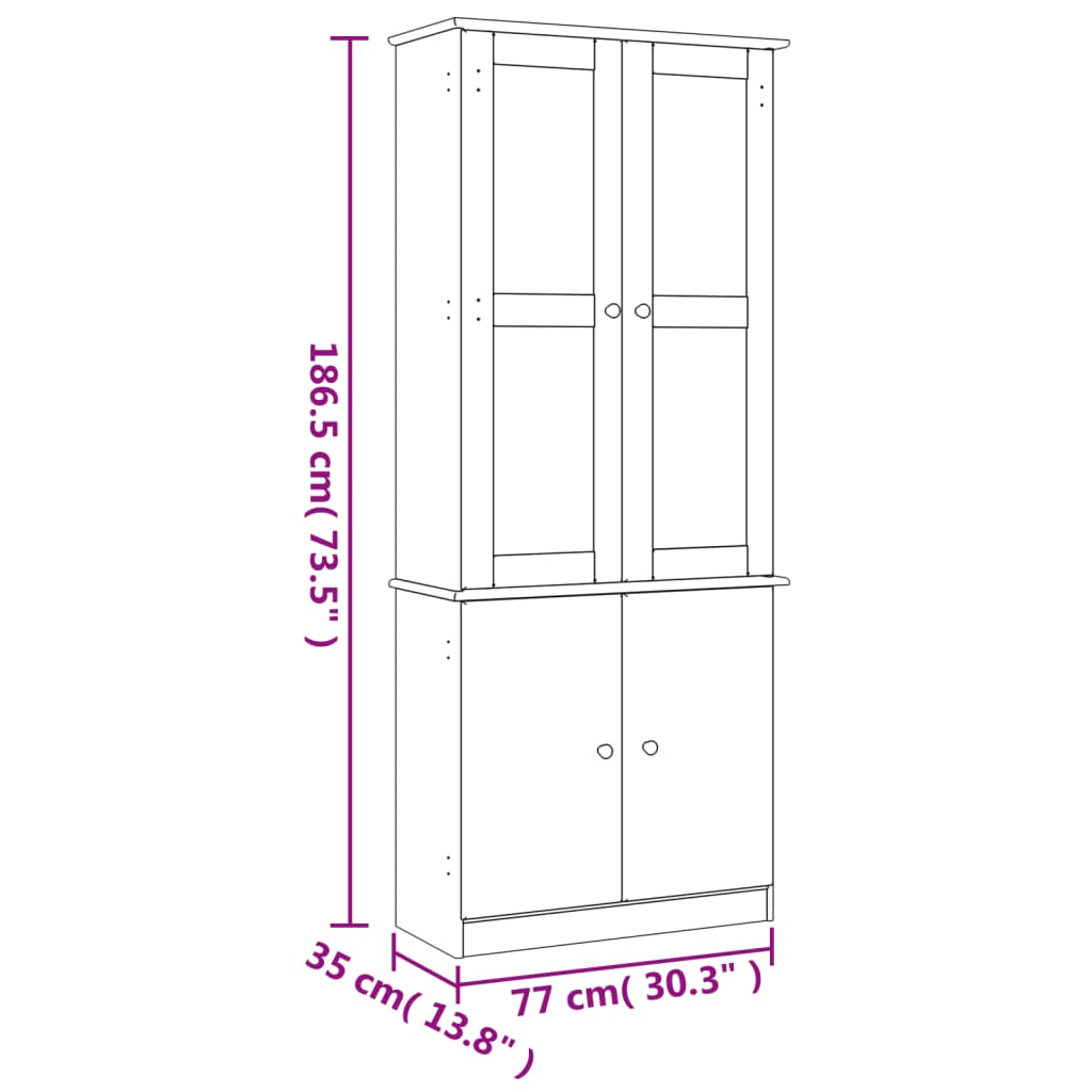 Vitrinekast ALTA 77x35x186,5 cm massief grenenhout - AllerleiShop