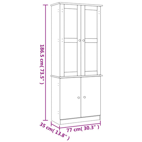 Vitrinekast ALTA 77x35x186,5 cm massief grenenhout - AllerleiShop