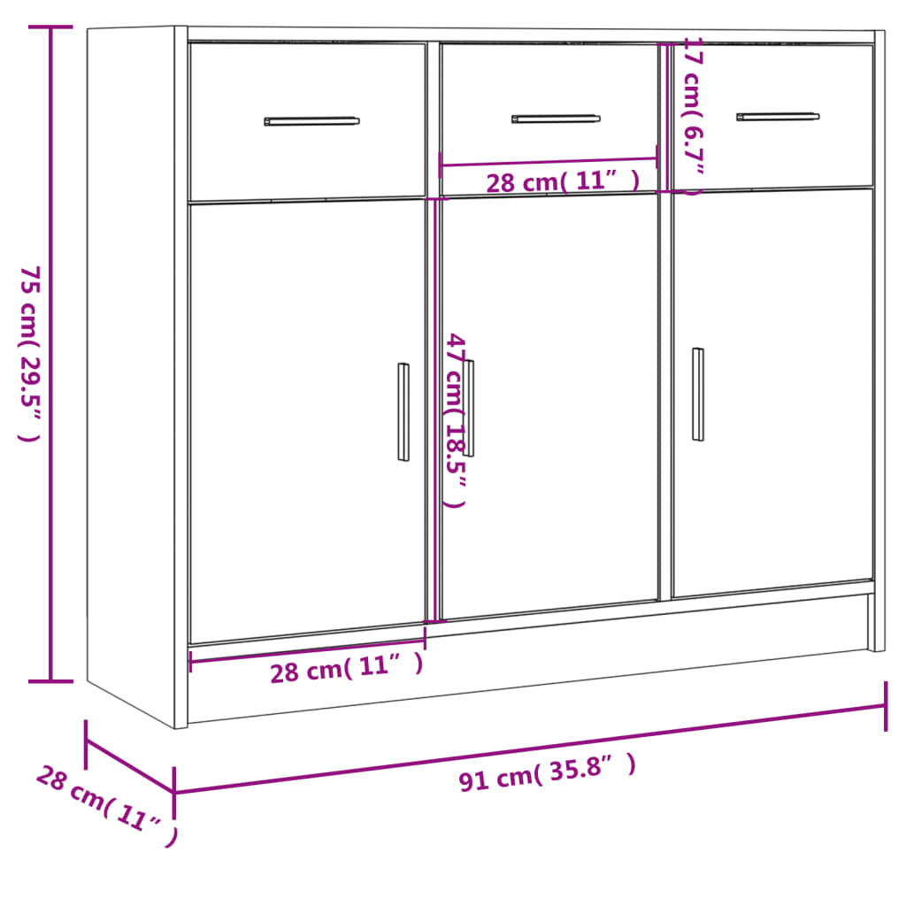 Dressoir 91x28x75 cm bewerkt hout sonoma eikenkleurig - AllerleiShop