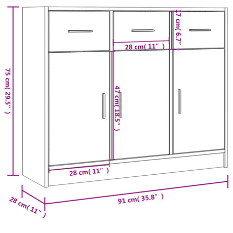 Dressoir 91x28x75 cm bewerkt hout sonoma eikenkleurig - AllerleiShop