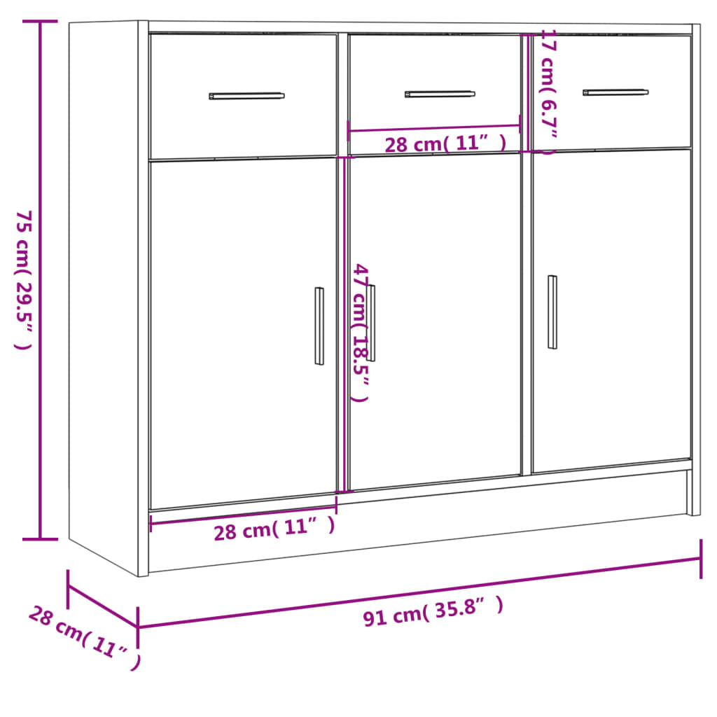 Dressoir 91x28x75 cm bewerkt hout gerookt eikenkleurig - AllerleiShop