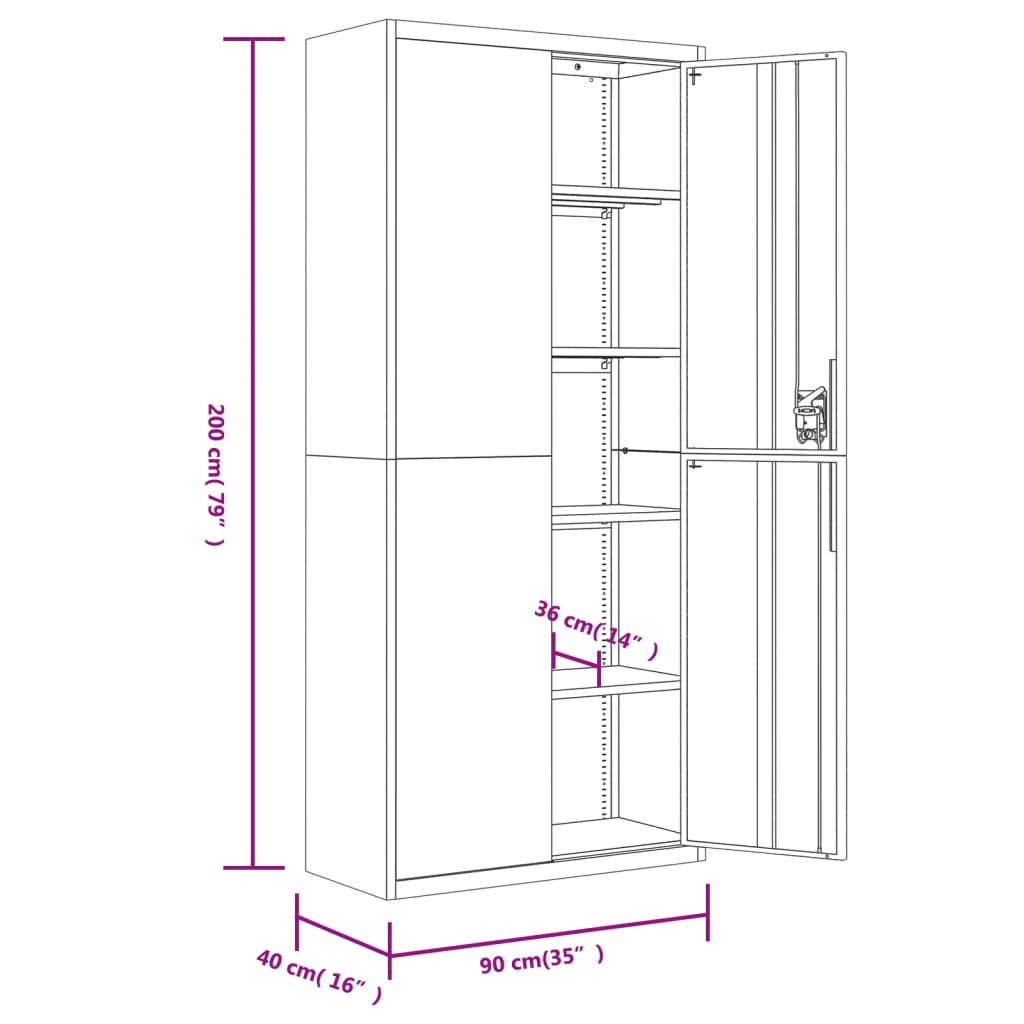 Archiefkast 90x40x200 cm staal lichtgrijs - AllerleiShop