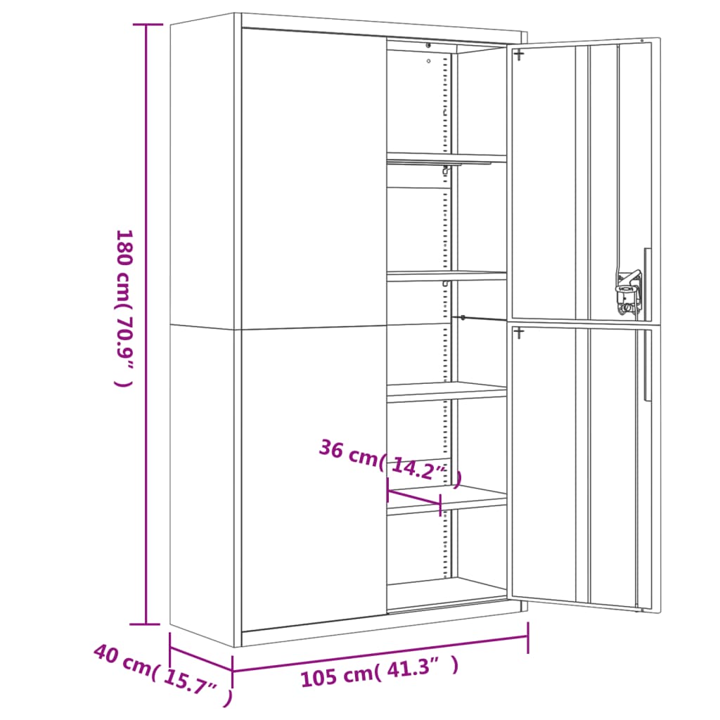 Archiefkast 105x40x180 cm staal zwart - AllerleiShop