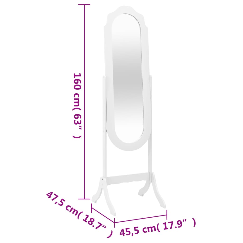 Spiegel vrijstaand 45,5x47,5x160 cm bewerkt hout wit - AllerleiShop