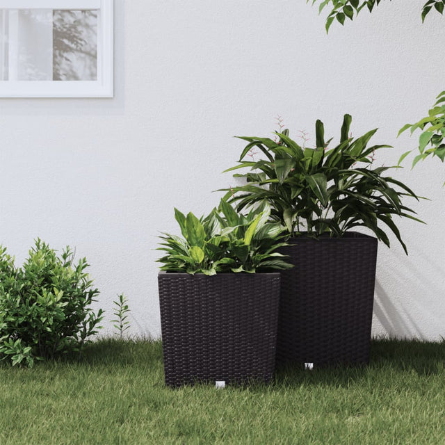 Plantenbak met uitneembare bak rattan-look 21/32 L PP bruin - AllerleiShop