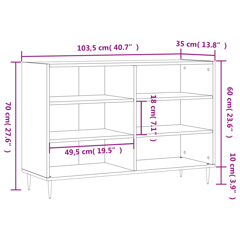 Dressoir 103,5x35x70 cm bewerkt hout wit - AllerleiShop