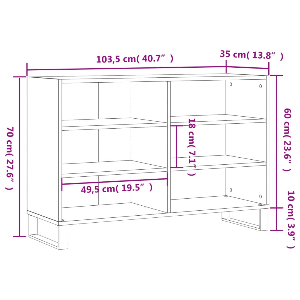 Dressoir 103,5x35x70 cm bewerkt hout wit - AllerleiShop