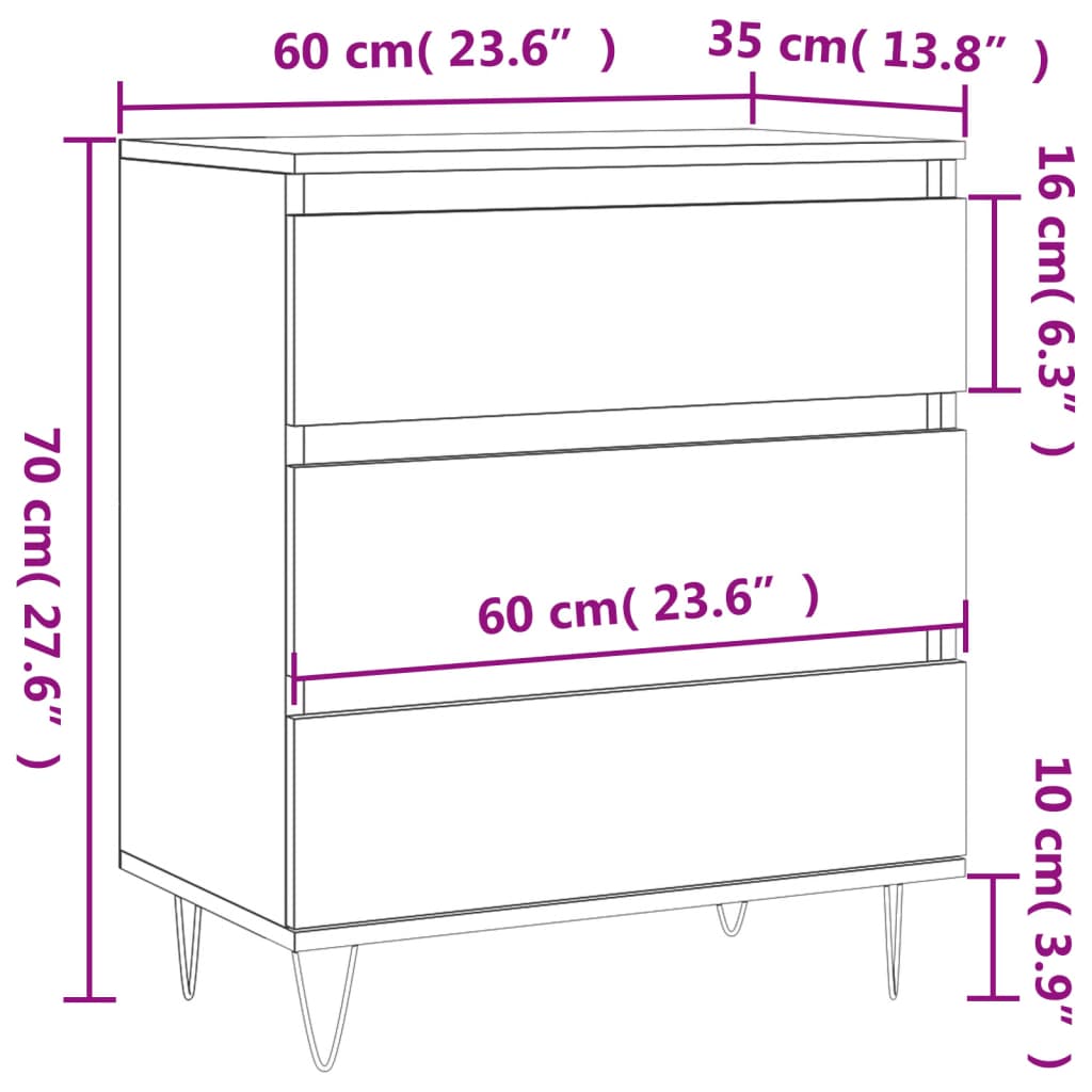 Dressoir 60x35x70 cm bewerkt hout grijs sonoma eikenkleurig - AllerleiShop