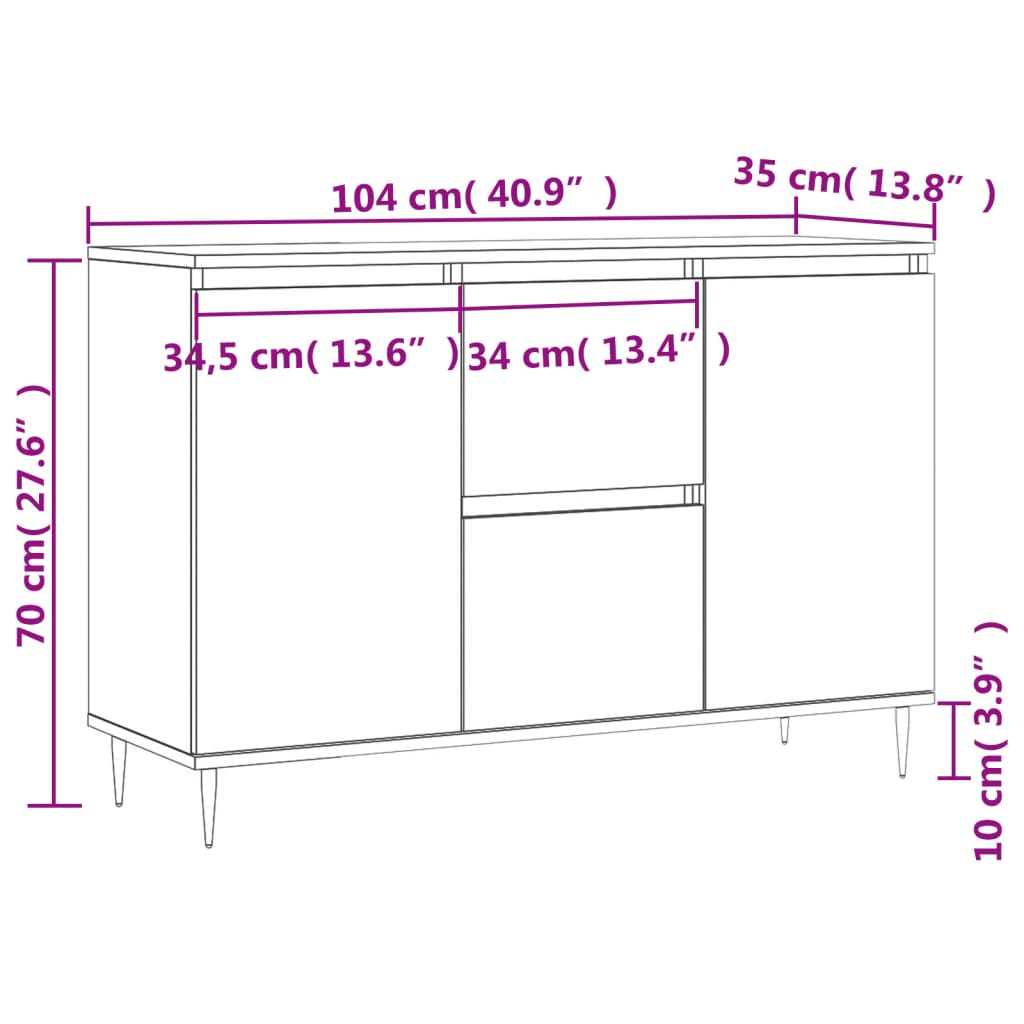 Dressoir 104x35x70 cm bewerkt hout wit - AllerleiShop