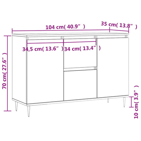 Dressoir 104x35x70 cm bewerkt hout hoogglans wit - AllerleiShop