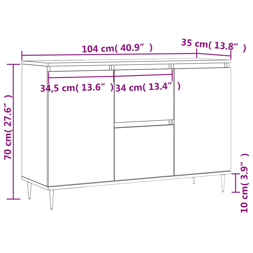 Dressoir 104x35x70 cm bewerkt hout sonoma eikenkleurig - AllerleiShop