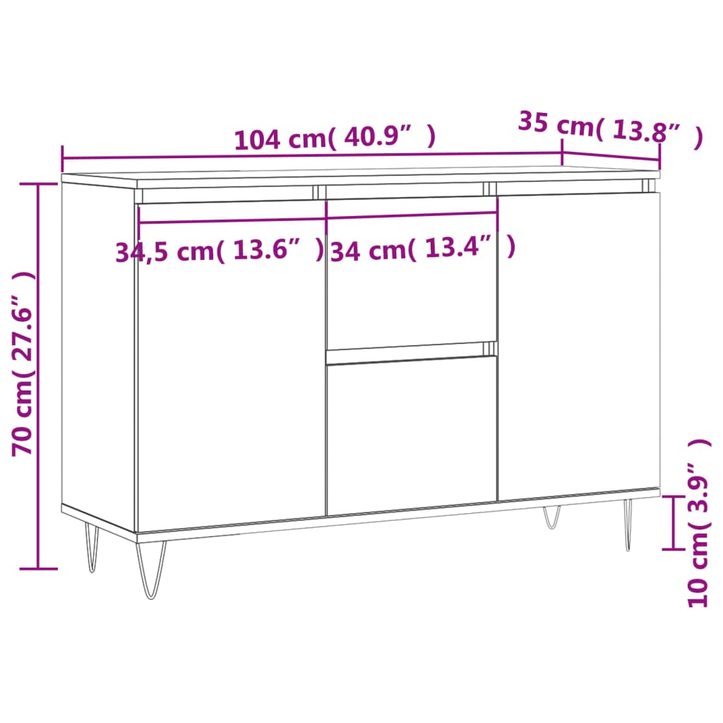 Dressoir 104x35x70 cm bewerkt hout gerookt eikenkleurig - AllerleiShop