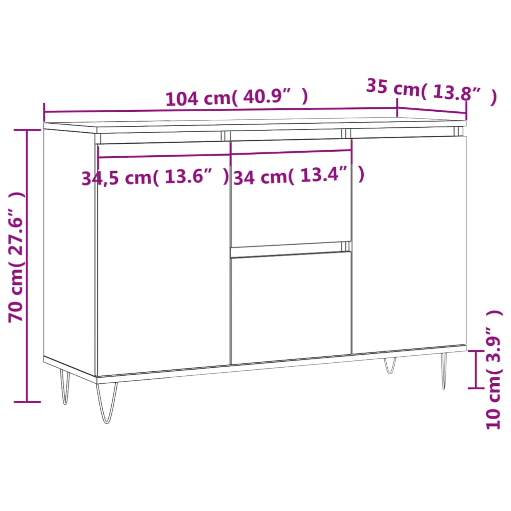 Dressoir 104x35x70 cm bewerkt hout bruin eikenkleur - AllerleiShop