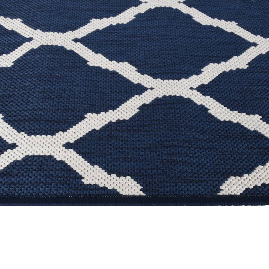 Buitenkleed omkeerbaar 80x250 cm marineblauw en wit - AllerleiShop