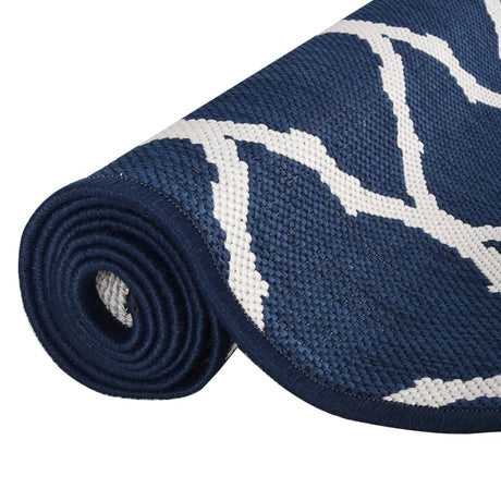 Buitenkleed omkeerbaar 80x250 cm marineblauw en wit - AllerleiShop