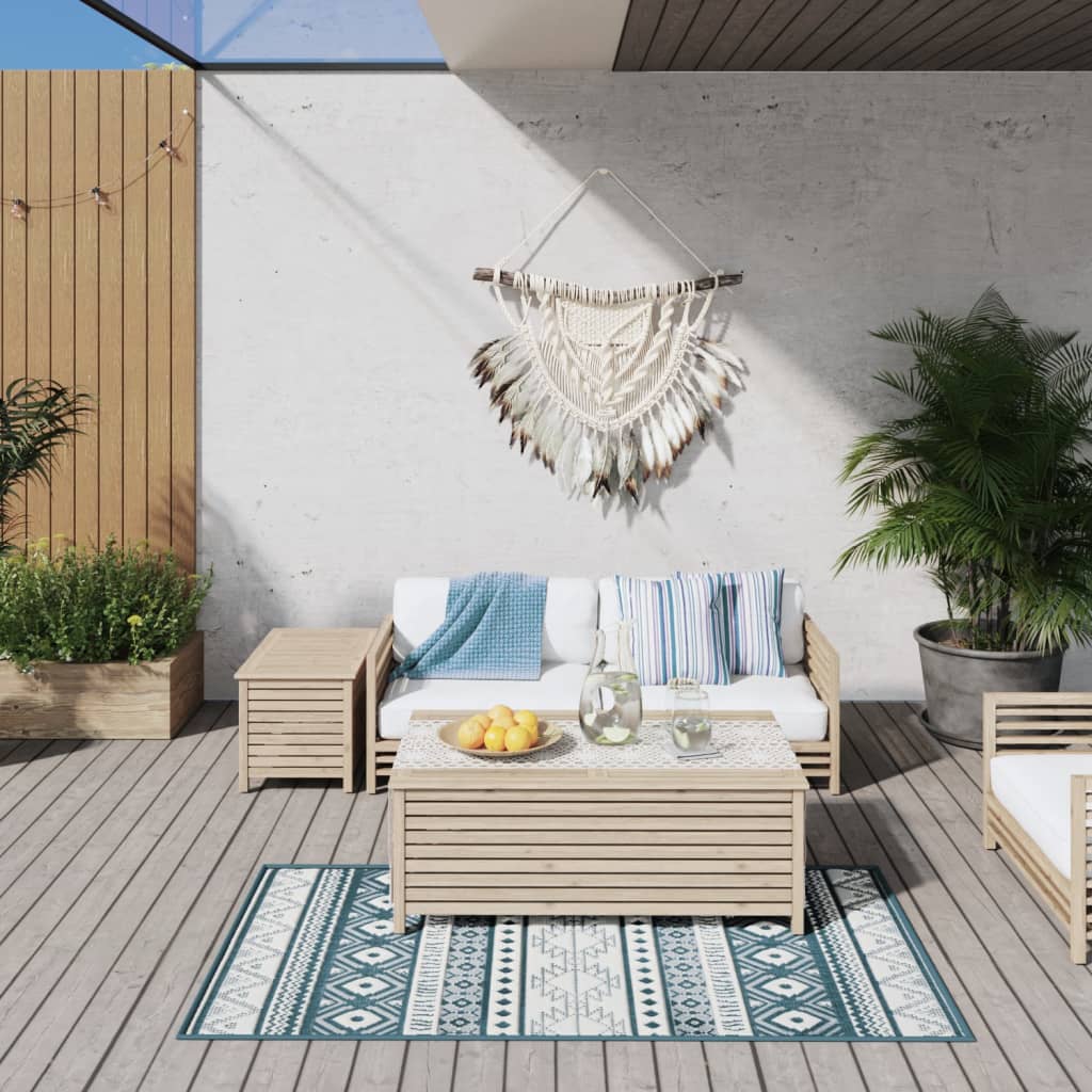 Buitenkleed omkeerbaar 80x150 cm aqua en wit - AllerleiShop