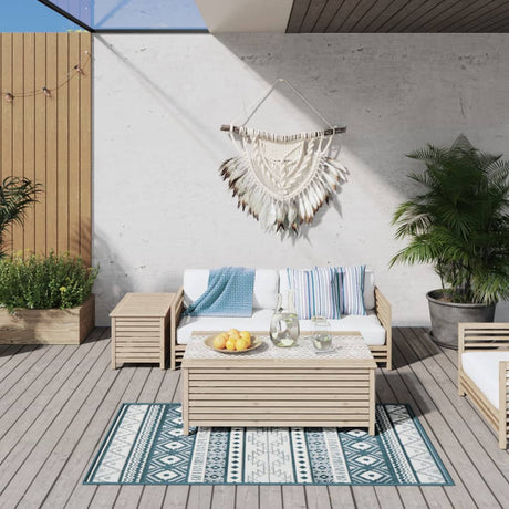 Buitenkleed omkeerbaar 80x150 cm aqua en wit - AllerleiShop