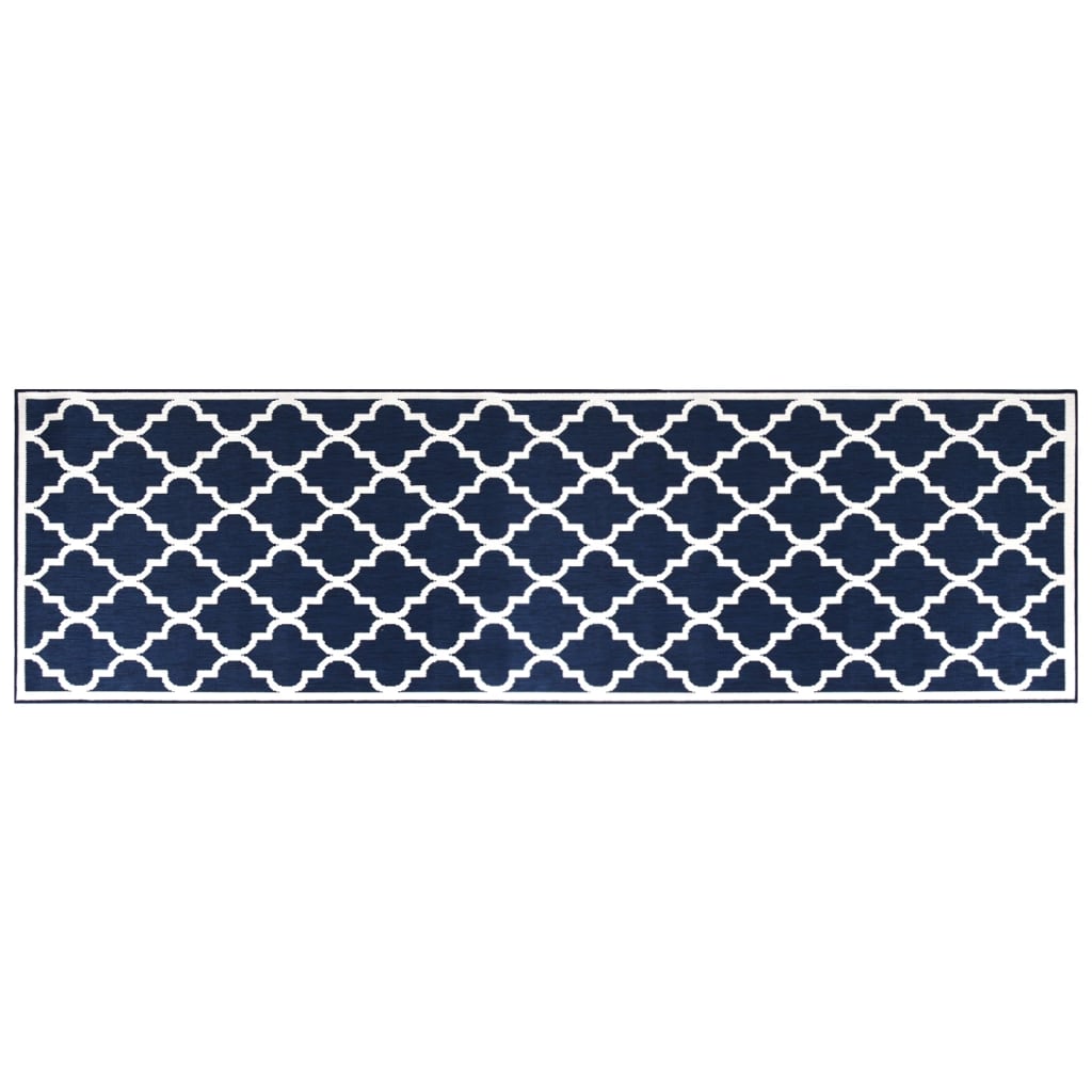 Buitenkleed omkeerbaar 80x250 cm marineblauw en wit - AllerleiShop