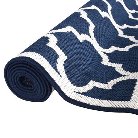 Buitenkleed omkeerbaar 80x250 cm marineblauw en wit - AllerleiShop