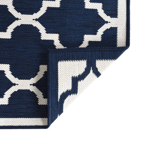 Buitenkleed omkeerbaar 80x250 cm marineblauw en wit - AllerleiShop