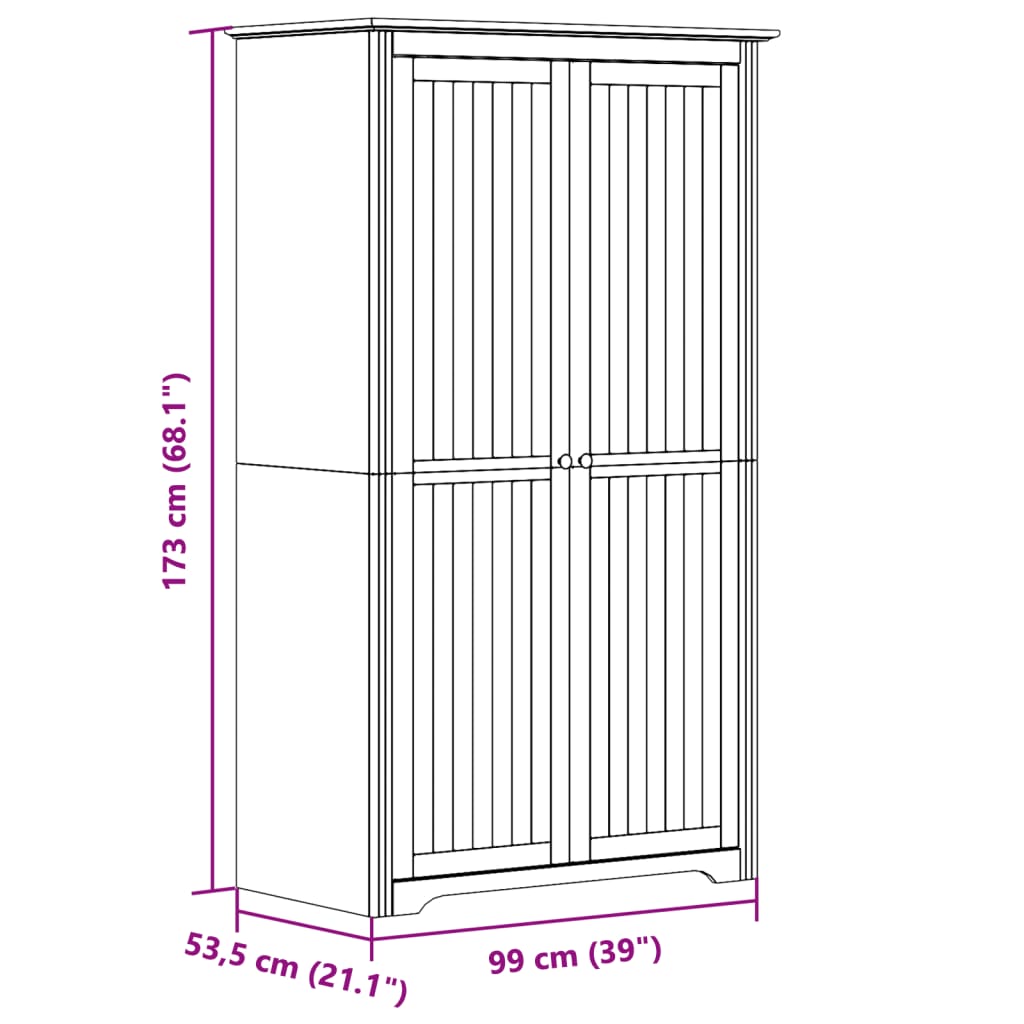 Kledingkast BODO 99x53,5x173 cm massief grenenhout wit bruin - AllerleiShop