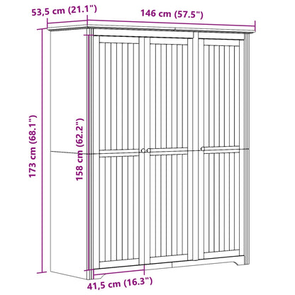 Kledingkast BODO 146x53,5x173 cm massief grenenhout wit - AllerleiShop