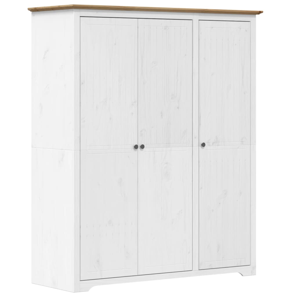 Kledingkast BODO 146x53,5x173 cm massief grenenhout wit bruin - AllerleiShop