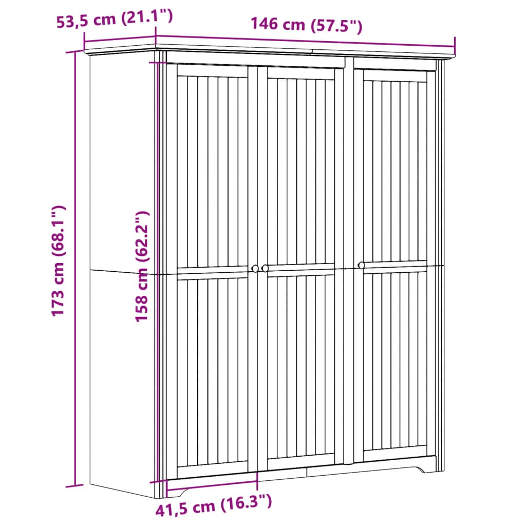 Kledingkast BODO 146x53,5x173 cm massief grenenhout grijs - AllerleiShop