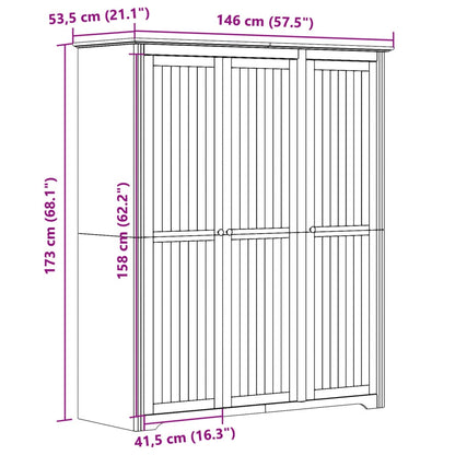 Kledingkast BODO 146x53,5x173 cm massief grenenhout grijs - AllerleiShop