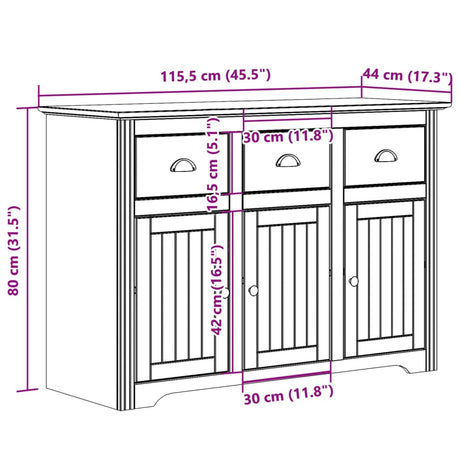 Dressoir BODO 115,5x44x80 cm massief grenenhout wit - AllerleiShop