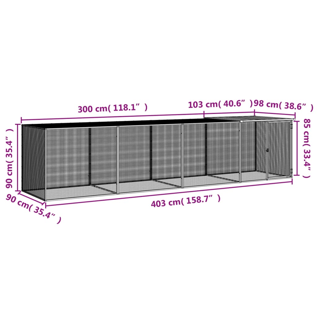 Kippenhok met dak 403x98x90 cm gegalvaniseerd staal antraciet