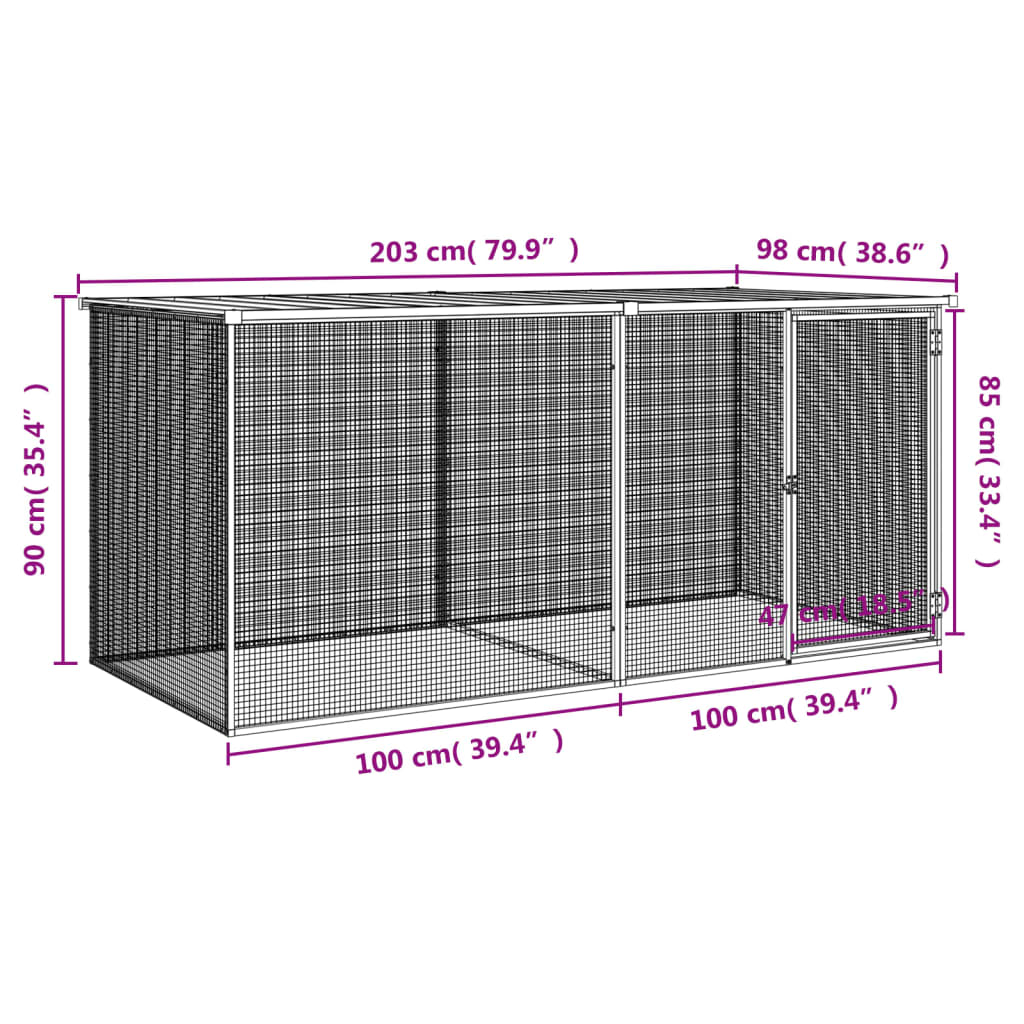 Kippenhok met dak 203x98x90 cm gegalvaniseerd staal antraciet