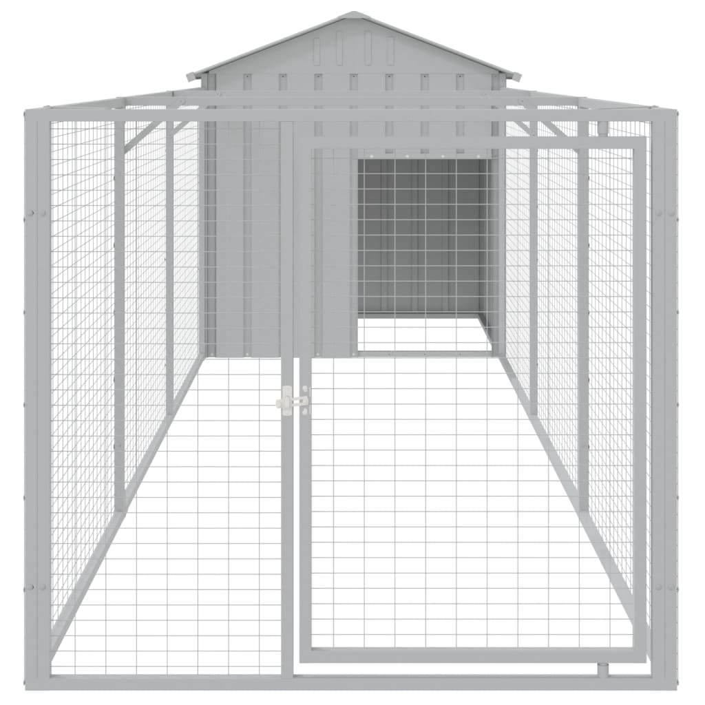 Hondenhok met dak 117x405x123 cm staal lichtgrijs