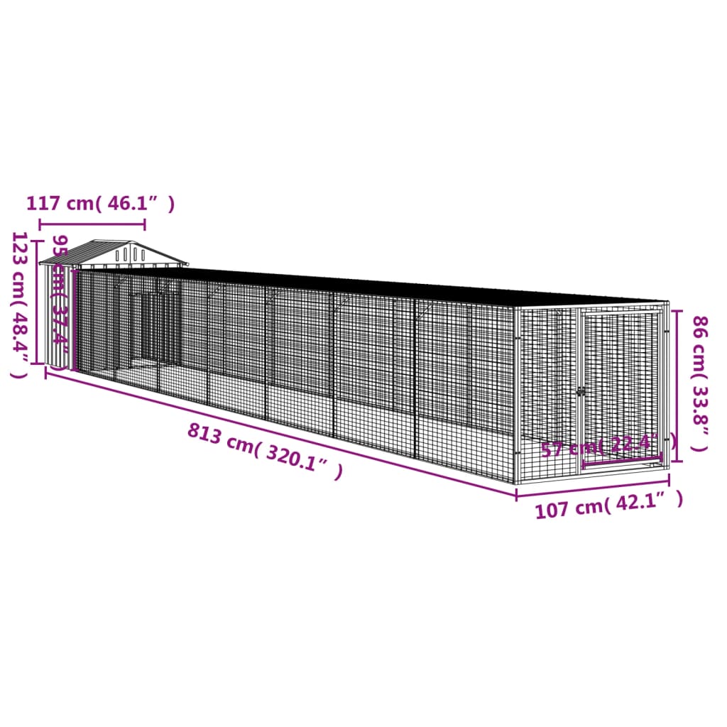 Kippenhok met ren 117x813x123 cm gegalvaniseerd staal antraciet