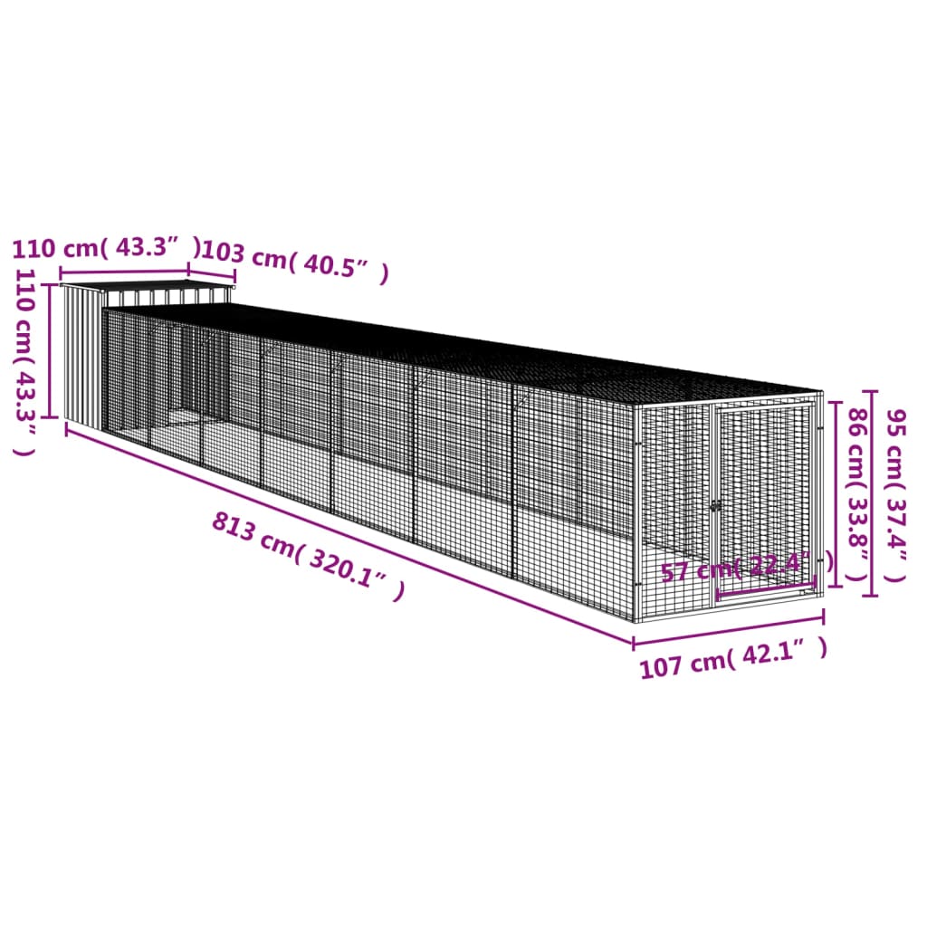 Kippenhok met ren 110x813x110 cm gegalvaniseerd staal antraciet