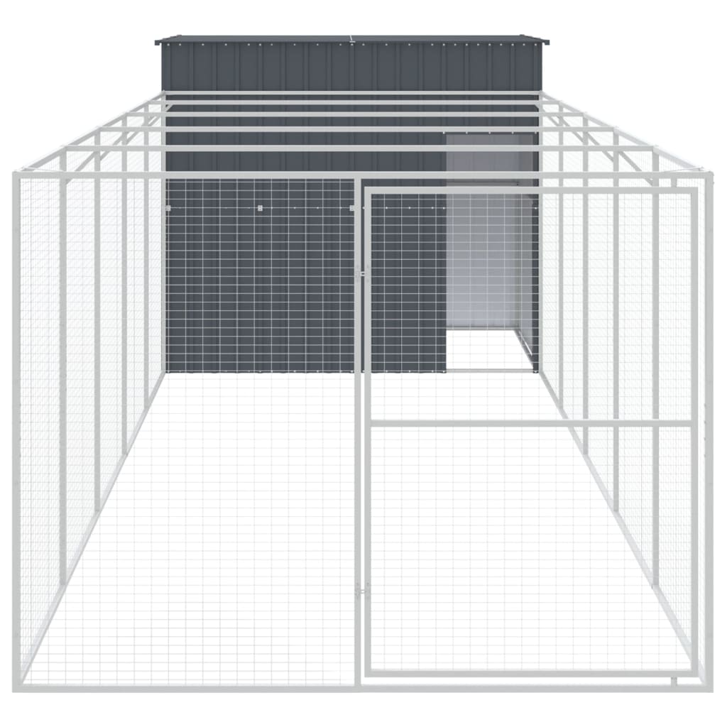 Hondenhok met ren 214x661x181 cm gegalvaniseerd staal antraciet