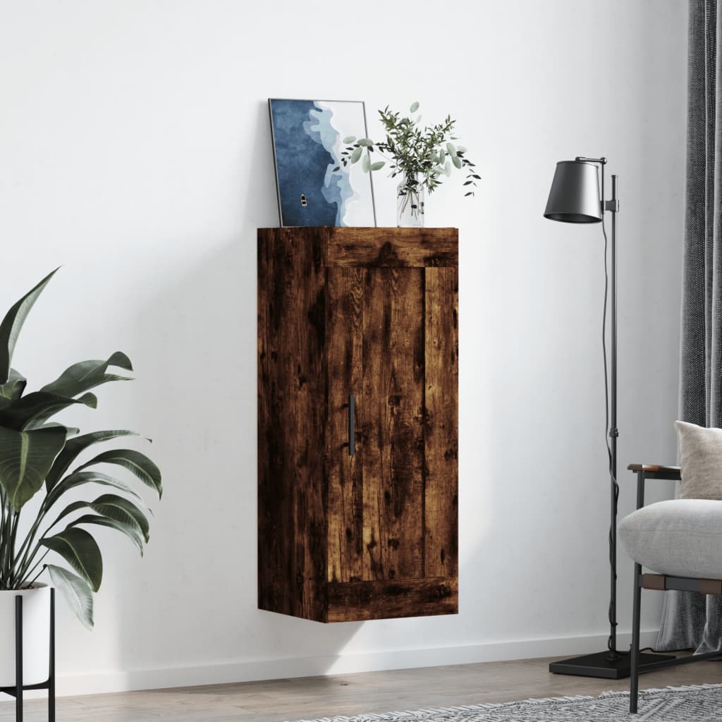 Wandkast 34,5x34x90 cm bewerkt hout gerookt eikenkleurig